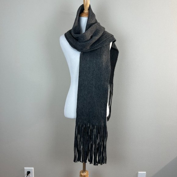 Lucky Brand Heather Dark Grey Brushed Knit Fringe Long Scarf Soft Wrap New NWT - Picture 12 of 12